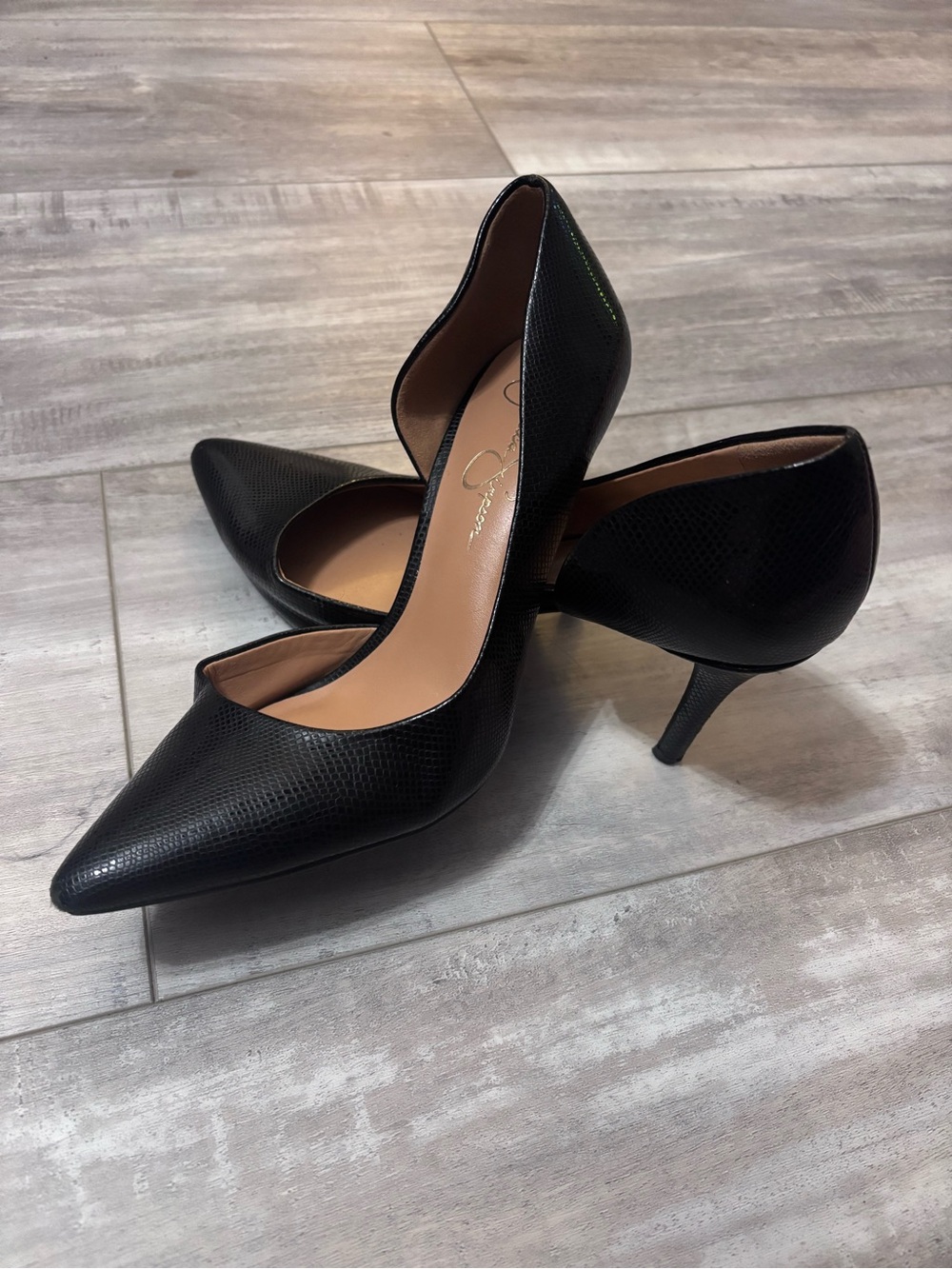 Jessica Simpson Black Textured Pointed D'Orsay Heels